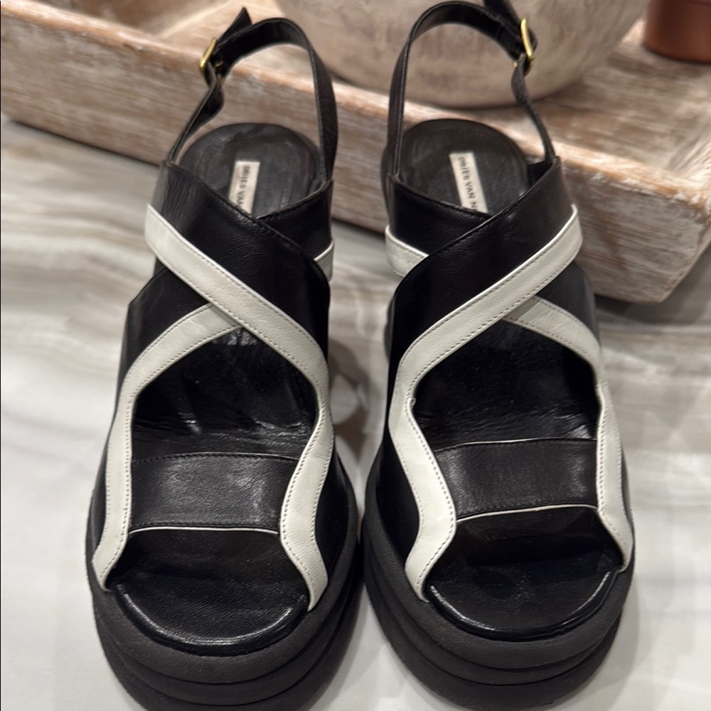 Dries Van Noten Black and White Platform Sandals
